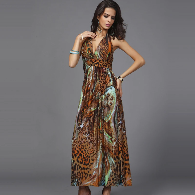 2017 Цветочные богемное платье Для женщин Холтер Средства ухода за кожей шеи