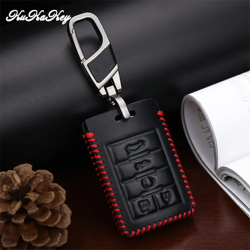 Genuine Leather Remote Key Case Fob Shell Cover Skin Holder For Cadillac CTS Escalade SRX ATS STS Square 4&amp5 Button 2015-2019 |