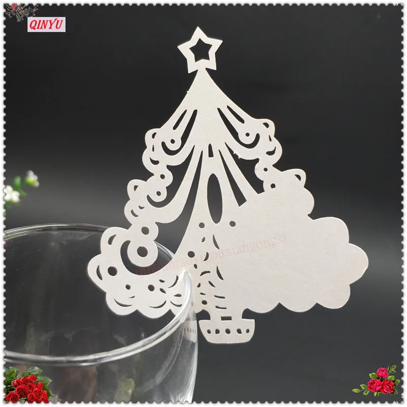 100 шт веселая Рождественская елка стеклянная чашка карта вечеринка стол Имя