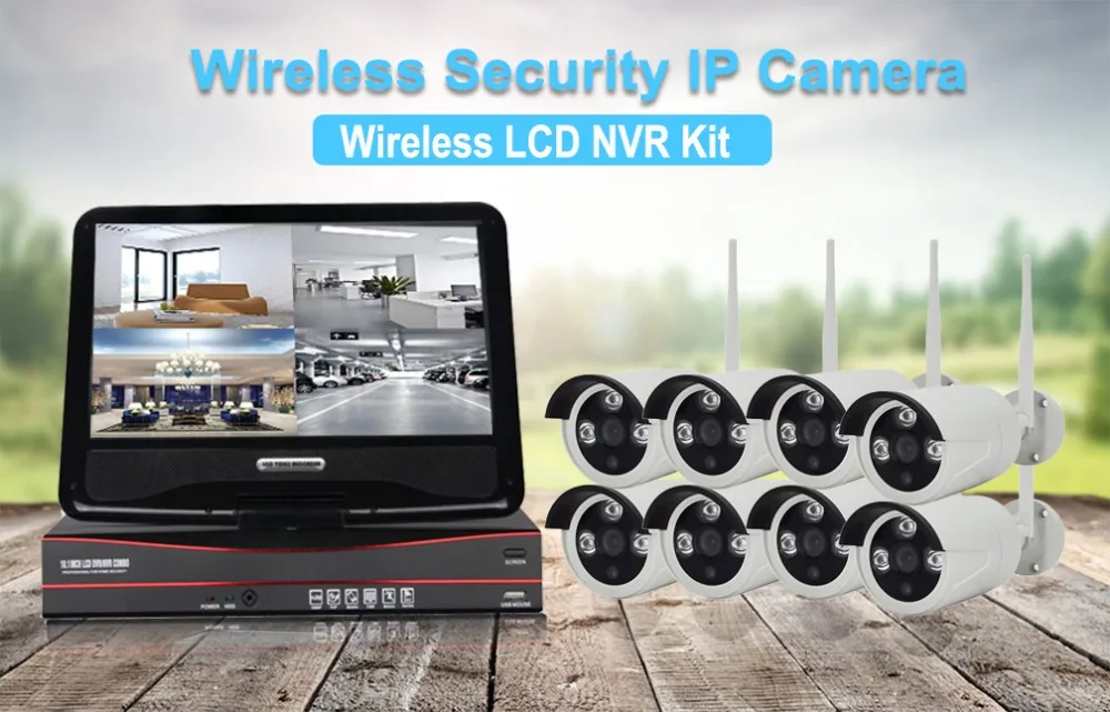 720 P 8CH Беспроводной NVR Kit видеонаблюдения Камера Системы 1" ЖК-дисплей монитор Экран 1MP ИК Открытый P2P Wi-Fi IP Камера комплект видеонаблюдения