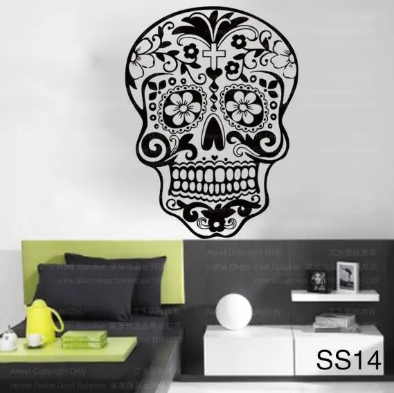 SS 14 Мексиканский сахарный череп офисная наклейка s dia de los muertos виниловая наклейка на стену наклейка adesivo de parede домашний декор Настенная Наклейка - Цвет: SS 14