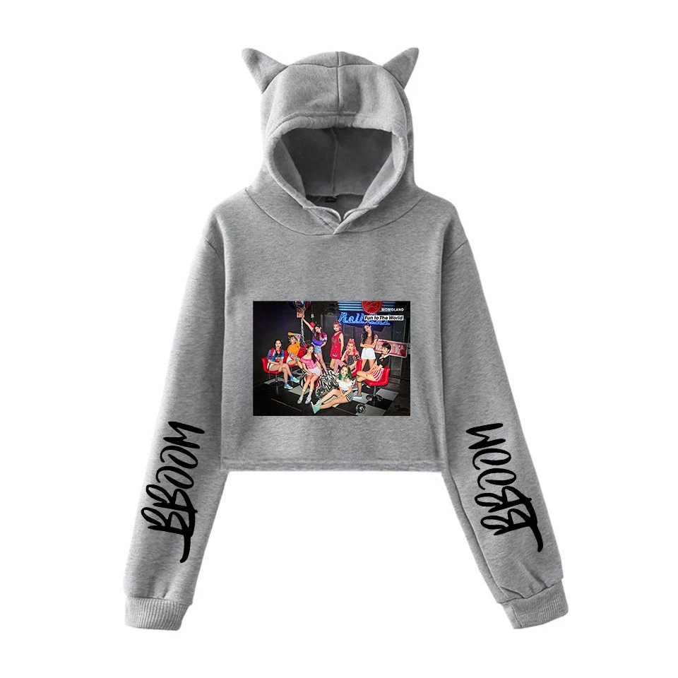 MOMOLAND модный тренд sala Cat укороченный Топ для женщин Лето толстовки Толстовка Сексуальная Горячая Kpop Harajuku больших размеров 2XL