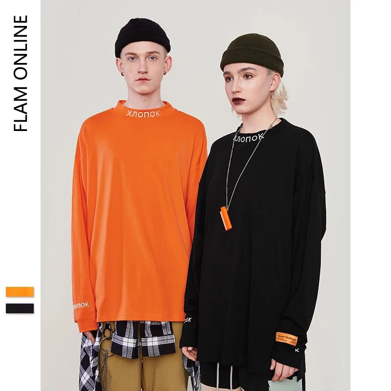 FLAM онлайн 2019 хип хоп оранжевая вышитая Футболка свитшоты уличный стенд для