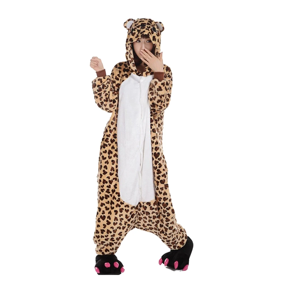 JINUO Леопардовый медведь Cospaly взрослый фланелевый Onesie с капюшоном пижамы теплые