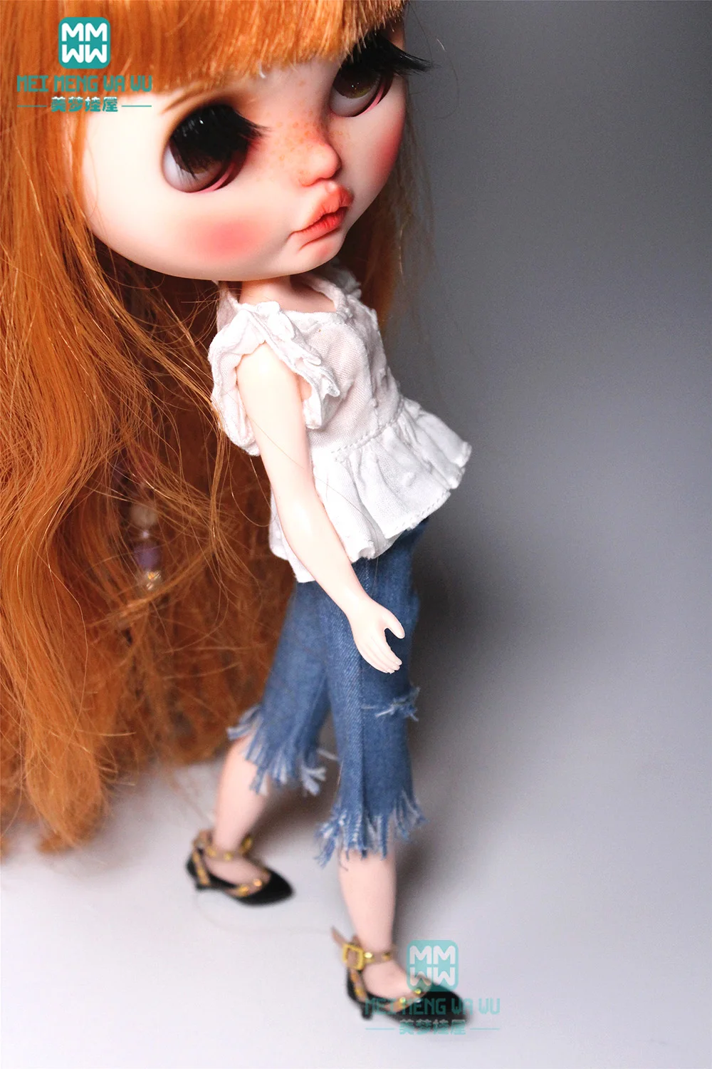 Одежда для куклы Blyth 1 шт. модная белая рубашка измельченные джинсы Azone obitsu FR 1/6 |