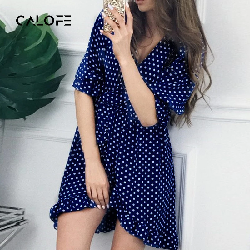 CALOFE 2019 новое платье в горошек Бохо женское летнее повседневное сарафан глубокий