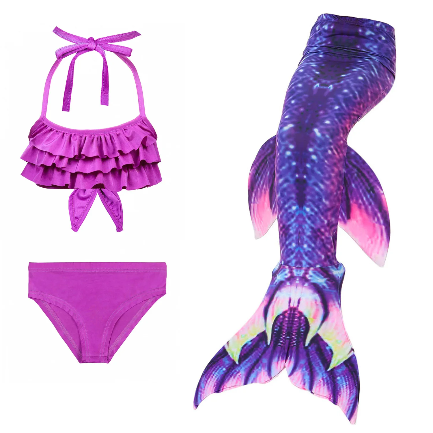 3pcs set Новинка, комплект из 3 предметов, Детский комплект бикини, хвост русалки для купания, без монофина, черный плавник, Детский Костюм Русалки для девочек - Цвет: 3pcs set