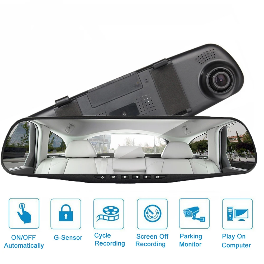 Автомобильный видеорегистратор зеркало заднего вида с 2 камерами 4 3 дюйма