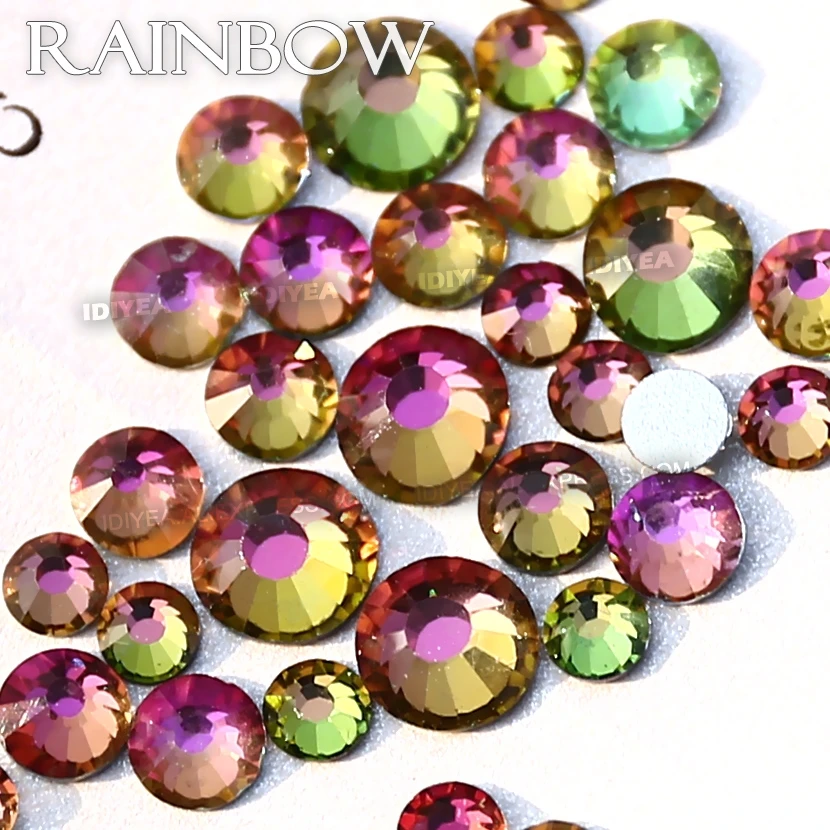 Стразы для дизайна ногтей Rainbow SS3 SS4 SS5 SS6 SS10 SS20 SS30 блестящие стразы с плоской