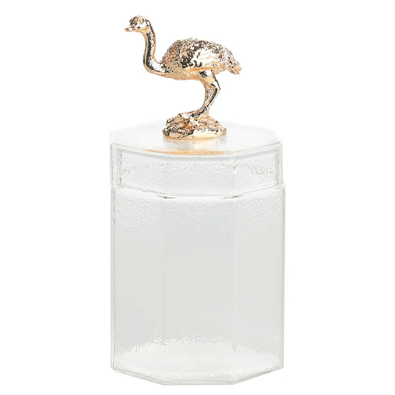 Ostrich Роскошная стеклянная банка для хранения Позолоченные фигурки животных Крышка Чай Кофе гайки специи декор стола контейнеры для хранения еды Органайзер - Цвет: Ostrich