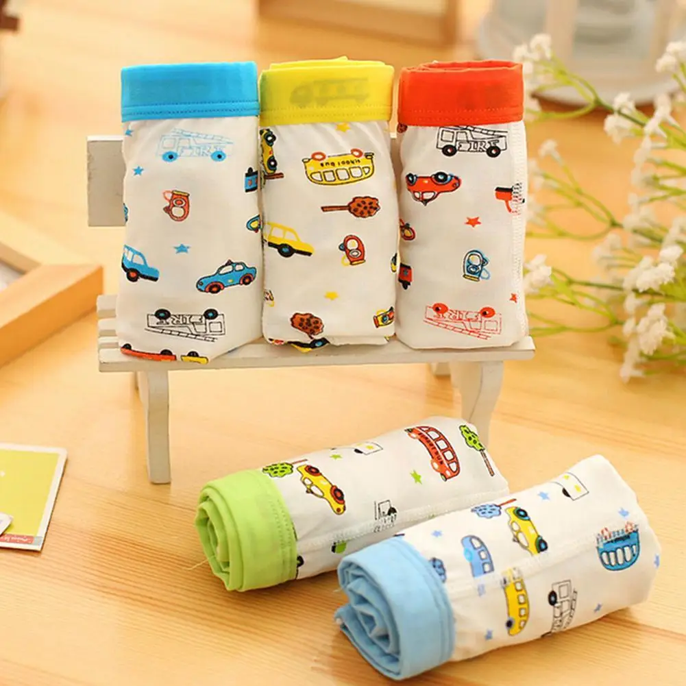 Hot Sale Briefs Children Underwear Panties Infant Shorts Car Cotton Cartoon Image Kids 4 Pcs/pack Colors Random |
