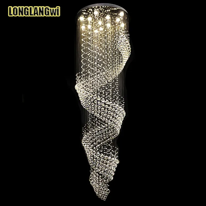 

Long Size Modenr LED Crystal Chandelier Light Fixture for Lobby Staircase Lustre Stairs Foyer Large Crystal Lmap Stair Lighting