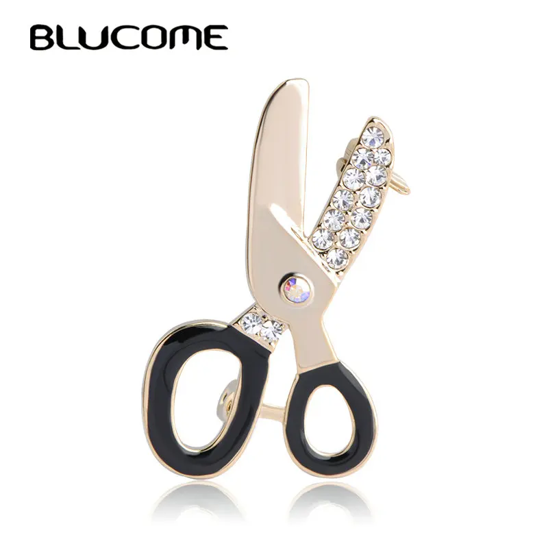 Женская металлическая брошь Blucome черная с эмалью в форме ножниц маленькими