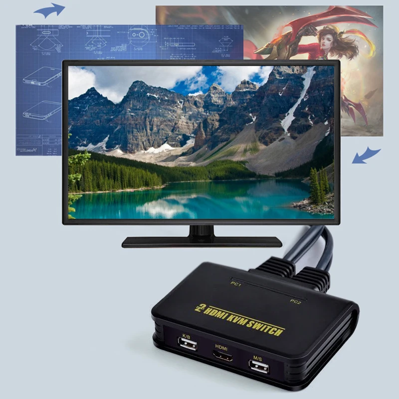 Kebidu два порта USB Встроенный кабельный коммутатор kvm Поддержка Plug And Play Win98/ME/2KP4/XP/2003