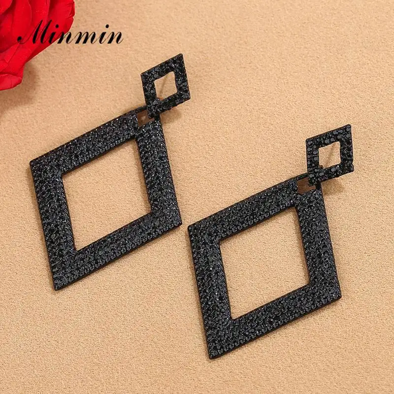 Black Minmin 3 цвета, хрустальные длинные висячие серьги, вечерние, модные, корейский, геометрической формы, серьги Pandent, женские свадебные ювелирные изделия MEH1460 - Окраска металла: Black