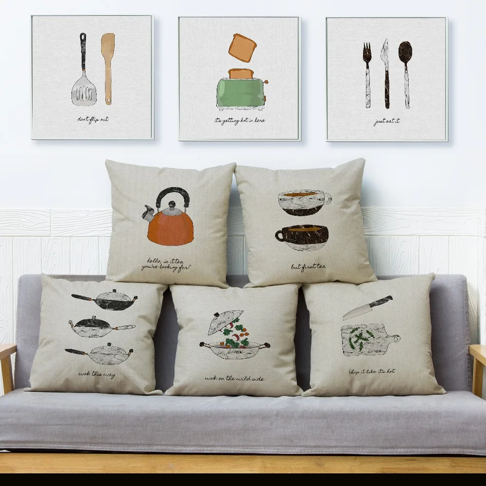 

Nordic простой Кухня поставки чехол для подушки с принтом льняные наволочки 45*45 см квадратный диванных подушек Чехлы наволочка для домашнего д...