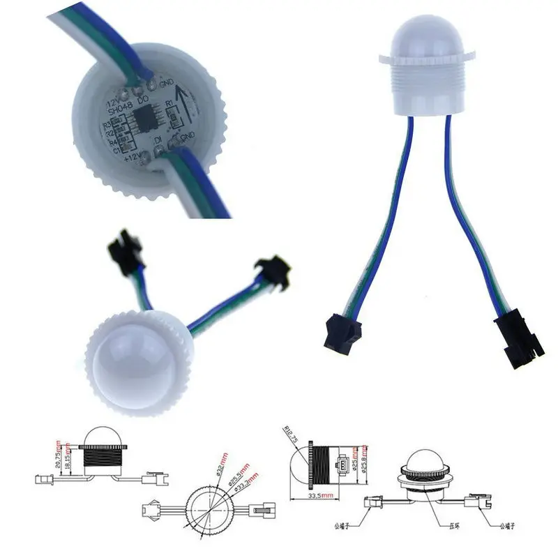 200 шт. WS2811 3 светодиода 26 мм (диаметр) Молочное покрытие светодиодный строковый