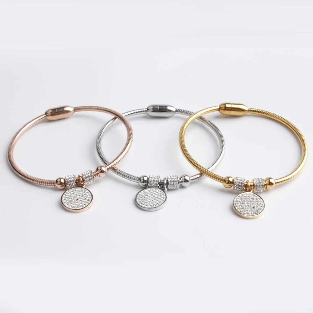 FINE4U B112 Love Snake Chain Bracelet &amp Bangle 316L Stainless Steel Charm Bracelets 2019 Fashion Magnet Clasps | Украшения и