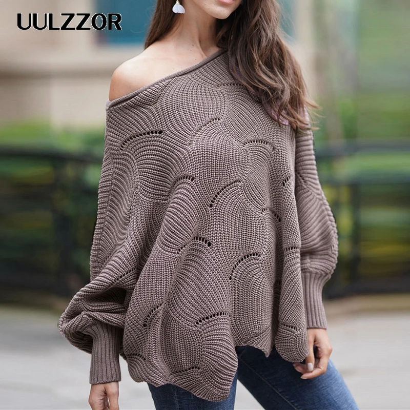 UULZZOR Loose Solid Hollow Out Women sweater Spring Autumn Sweaters Fashion Pullover Long Sleeve Knitted Female | Женская одежда
