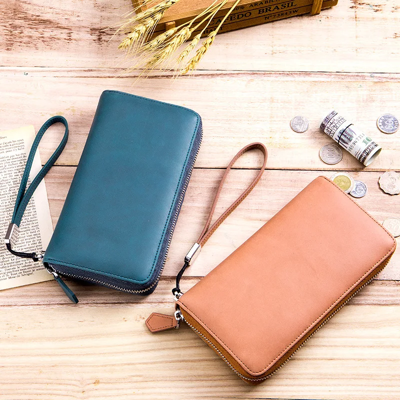 minimalist leather rfid women long zipper wallets men card holder wrist strap clutch passport purse by 24 card slots free global shipping