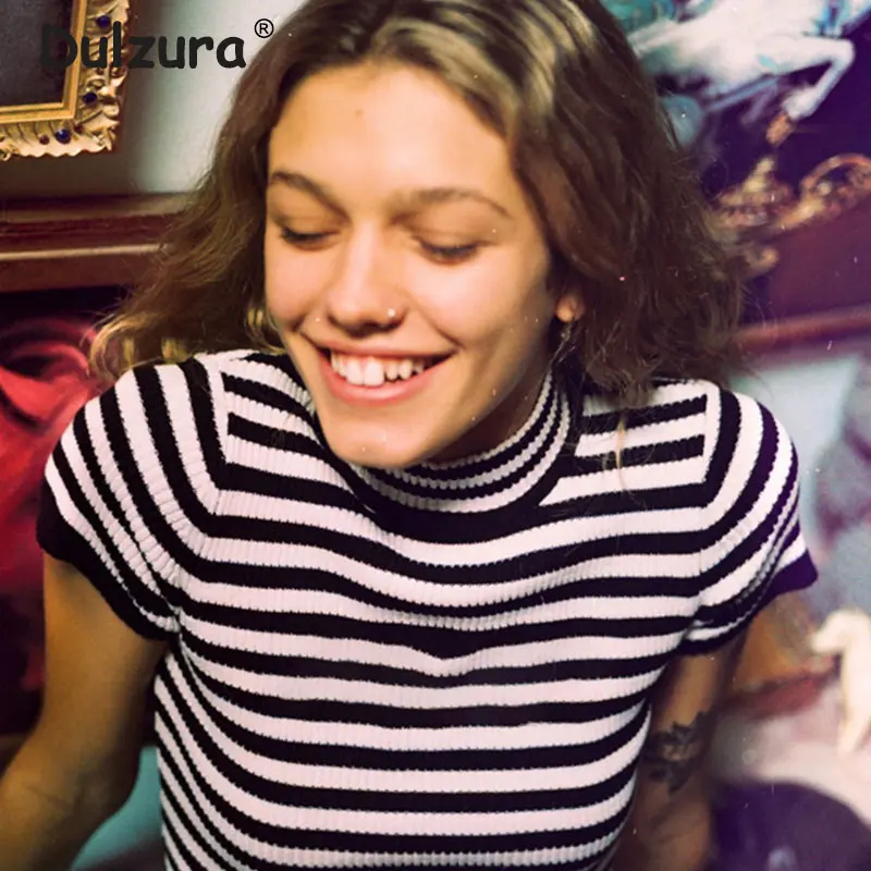 Женская трикотажная футболка в полоску уличная с коротким рукавом CWT0079 5 лето