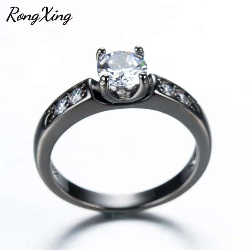RongXing White Round Cubic Zirconia Rings for Women Men Vintage Black Gold Filled Crystal Zircon Ring New Fashion Jewelry RB1354 | Украшения