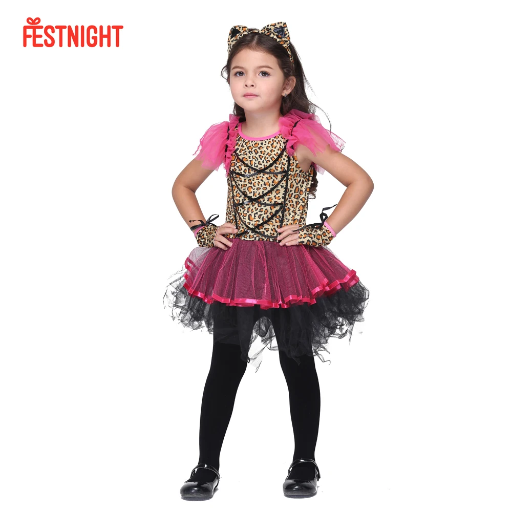 Детский костюм для Хэллоуина платье с леопардовым принтом Одежда девочек