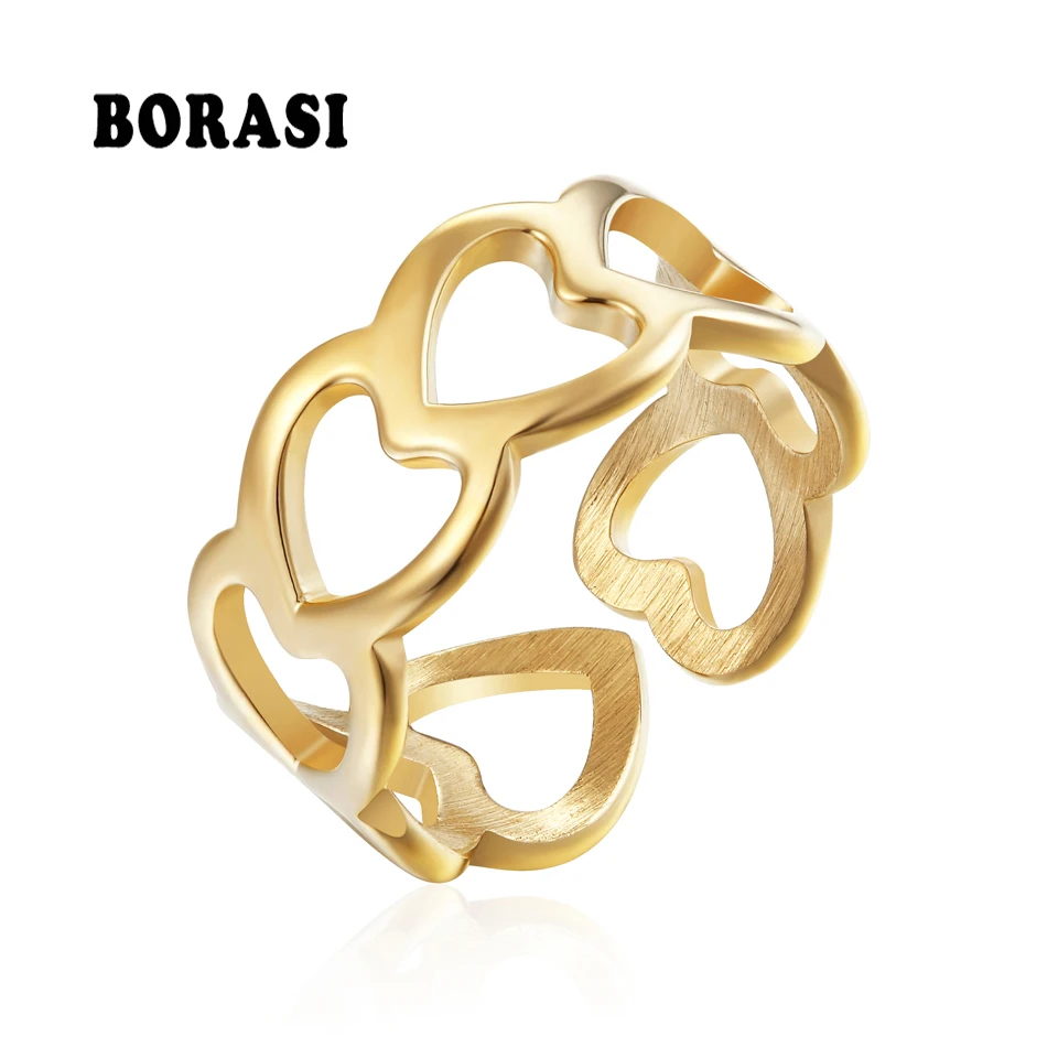 BORASI Romantic Gold Color Heart to Ring Stainless Steel Cheap Rings For Women Wedding Fashion Jewelry Engagement | Украшения и