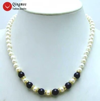 qingmos trendy natural pearl chokers women necklace with 8mm black agates 6 7mm white pearl necklace 17 fine jewelry nec5832