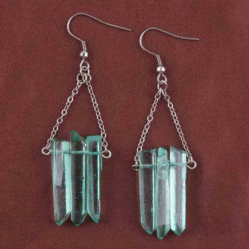 

Trendy-beads Silver Plated Rock Crystal Colored Green Irregular Shape Dangle Earrings Fashion Jewelry