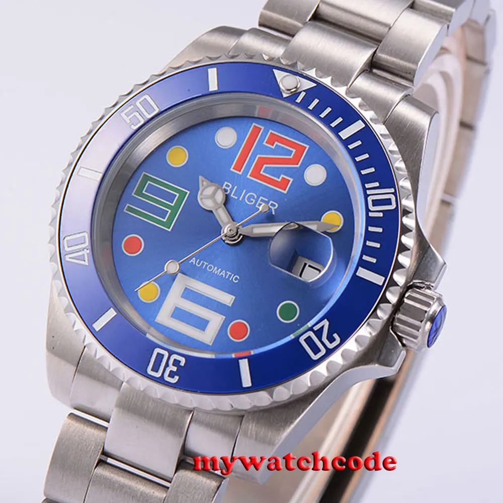 40 мм синий циферблат цветной знак сапфир Дата автоматическое движение Мужские