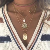 gold color dog tag 50cm bead chain star signet women long necklace 2019 new arrived