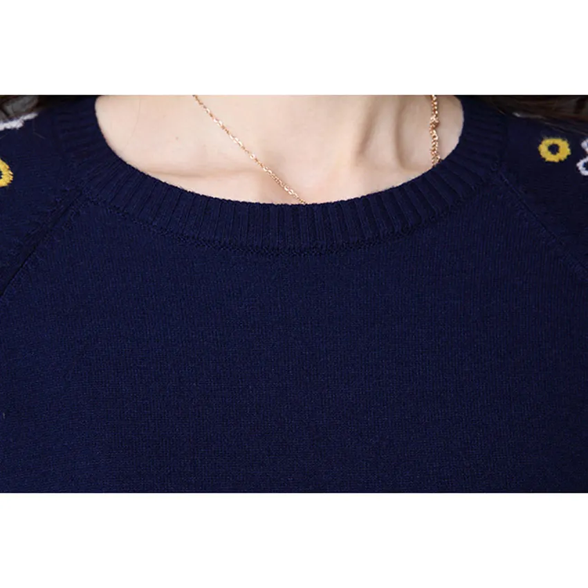 Женский трикотажный свитер с круглым вырезом длинным рукавом | Женская одежда