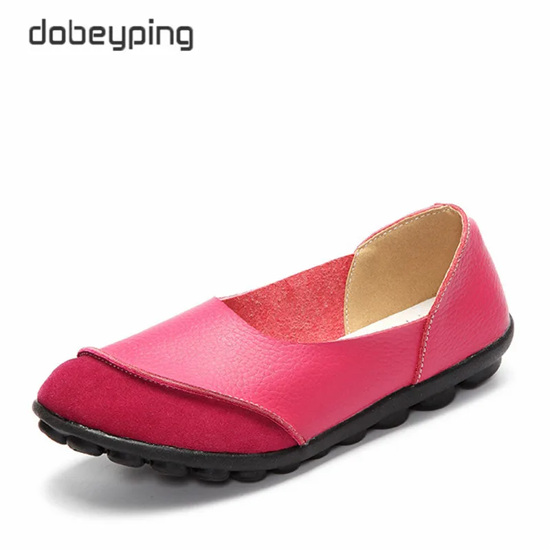 Spring Women's Casual Shoes Soft Genuine Leather Female Flats Non-Slip Woman Loafers Leisure Slip-On Boat Shoe Plus Size 35-43