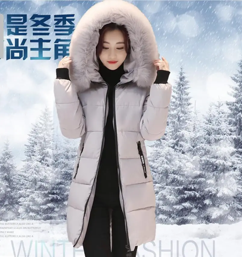 

Padded Winter New Pike Jacket Female Long 7 Size Big Fur Collar Hooded Women Tooling Warm M L XL XXL XXXL Parkas Cotton M1