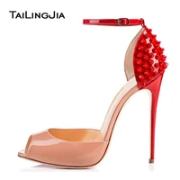 peep toe ankle strap extreme high heels studded women heeled sandals stiletto heel pumps ladies summer sexy prom party shoes