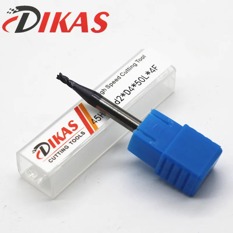 Dikas 45HRC d2 * D4 50L 4F материал карбид квадратная торцевая фреза 4 канавки 2 мм покрытие