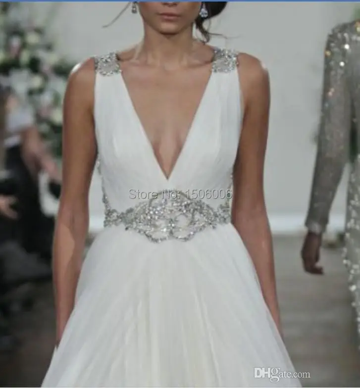 

High quality beautiful beading Design Wedding Dresses V-neck A-Line Sleeveless Floor-length Long Wedding Gowns 2015 New AA11