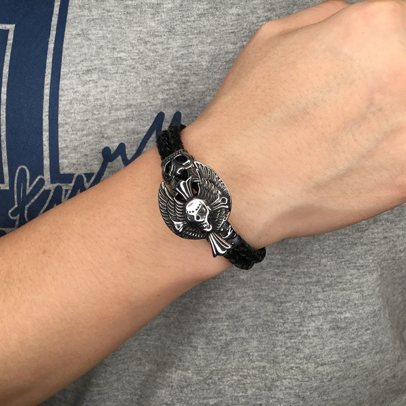 Мужские браслеты в стиле панк кожаный браслет Rider Eagle с подвесками Ride to live pulseira de