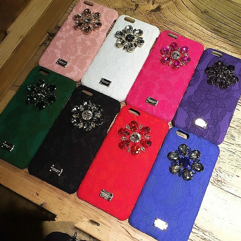 Новый Роскошный DG Шнурка Frabric Кристалл Алмаза Цветы Case Для Apple iPhone 6 Plus s 7 Плюс Bling