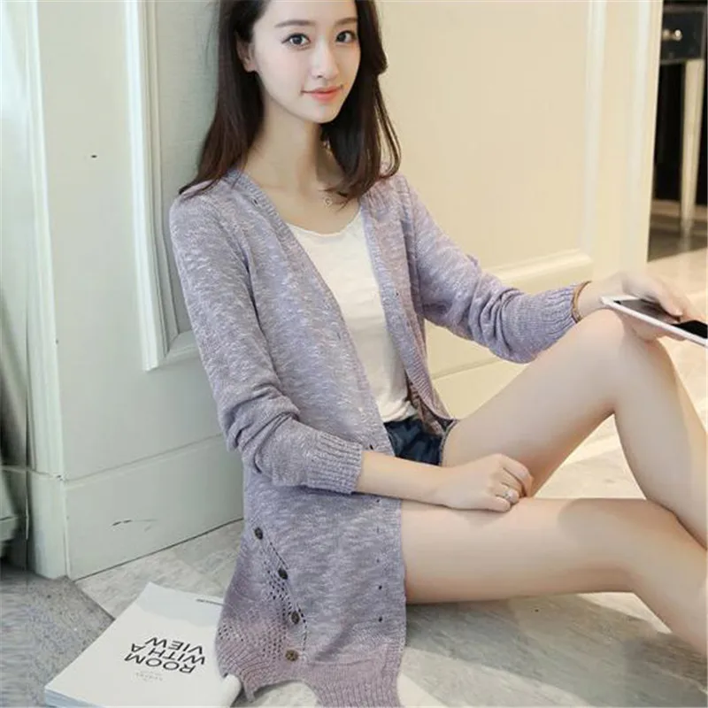 Women Knitted Cardigan Spring New Medium Long Outer Knitwear Jacket Autumn Hollow Sunscreen Tops Elegant Fashion Sweater Lj339 |