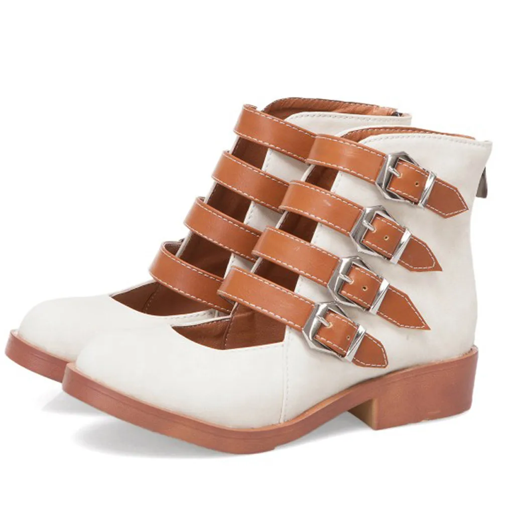 Spring Summer New Women's Summer Retro Ankle Buckle Back Zipper Square Heel Shoes Fashion Sandals for Women Streetwear