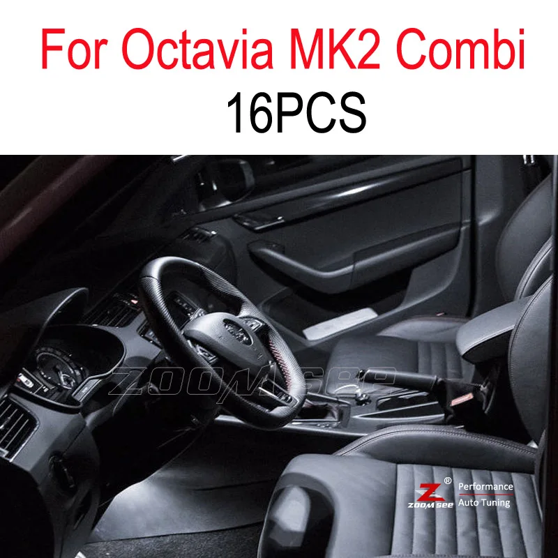 MK2 Combi - 16PCS Идеальные белые светодиодные с Canbus лампы Интерьер Купол Карта огни лампы Комплект для шкода Октавия 1 2 3 MK1 MK2 MK3 седан Combi(1996 - Испускаемый цвет: MK2 Combi - 16PCS