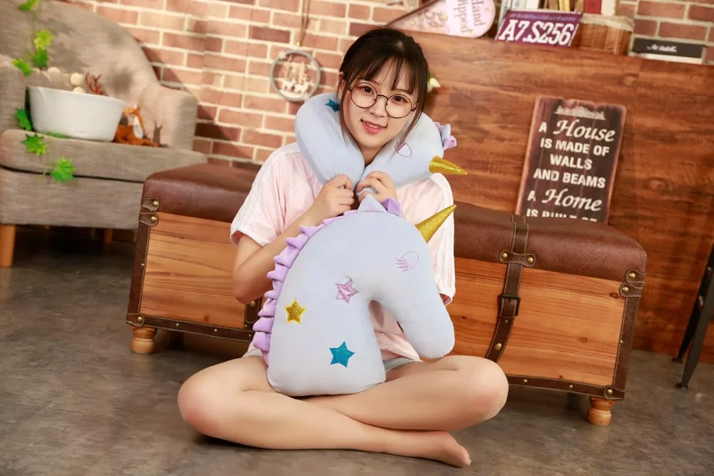 1 шт. Kawaii Единорог подушка для шеи u-образная Подушка Единорог плюшевая подушка диванная подушка подарок на день рождения Валентина игрушки для детей девочек