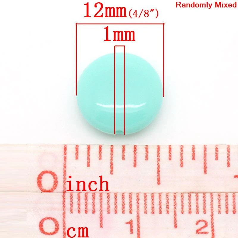 DoreenBeads акриловые бусины-разделители плоские круглые Смешанные 12 мм x 5 мм(4/" x 2/8"), отверстие: прибл. 1 мм, 200 шт(B28553), yiwu