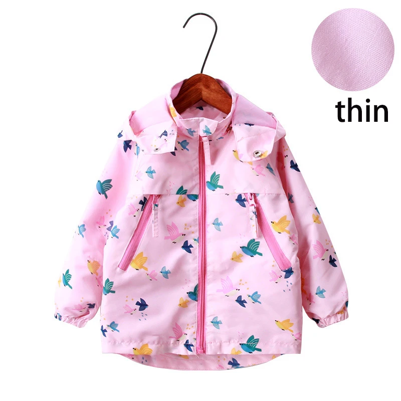 W30007-thin 2 Куртка для маленьких девочек; пальто с рисунком радуги и птицы; сезон зима-осень-весна; флисовые детские куртки с капюшоном; детская одежда; пальто - Цвет: W30007-thin 2