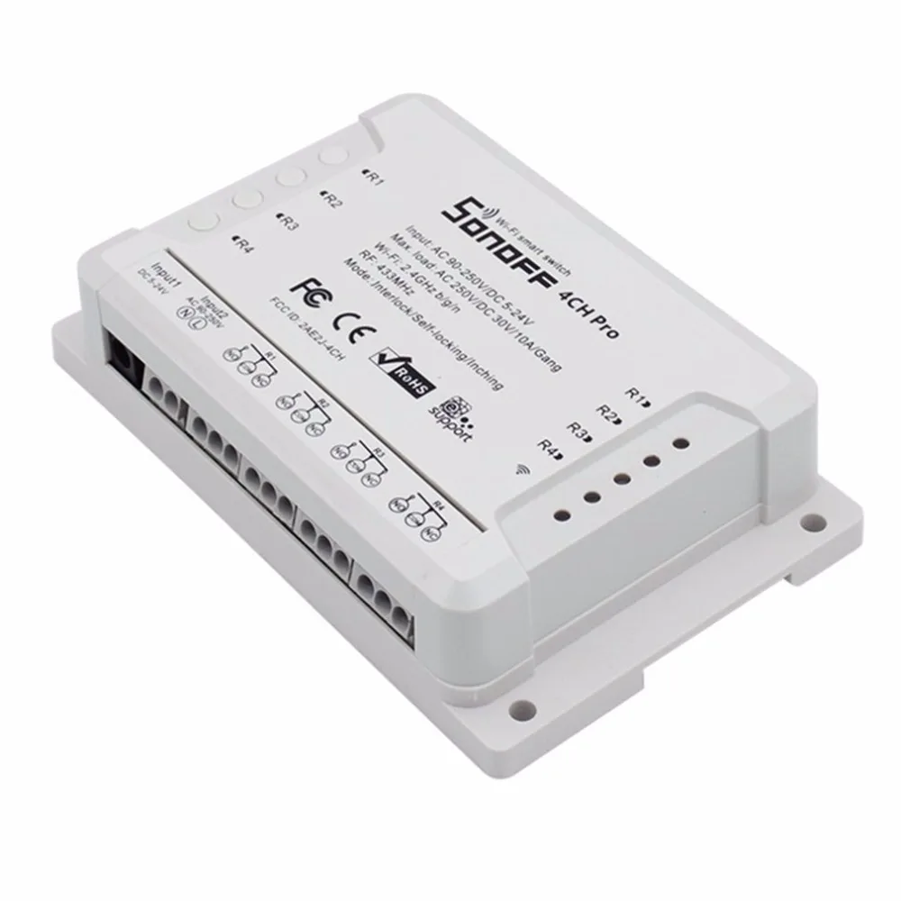 Sonoff 4CH Pro 4 Gang Wi-Fi Беспроводной Smart Switch 433 мГц удаленного Управление din-рейку