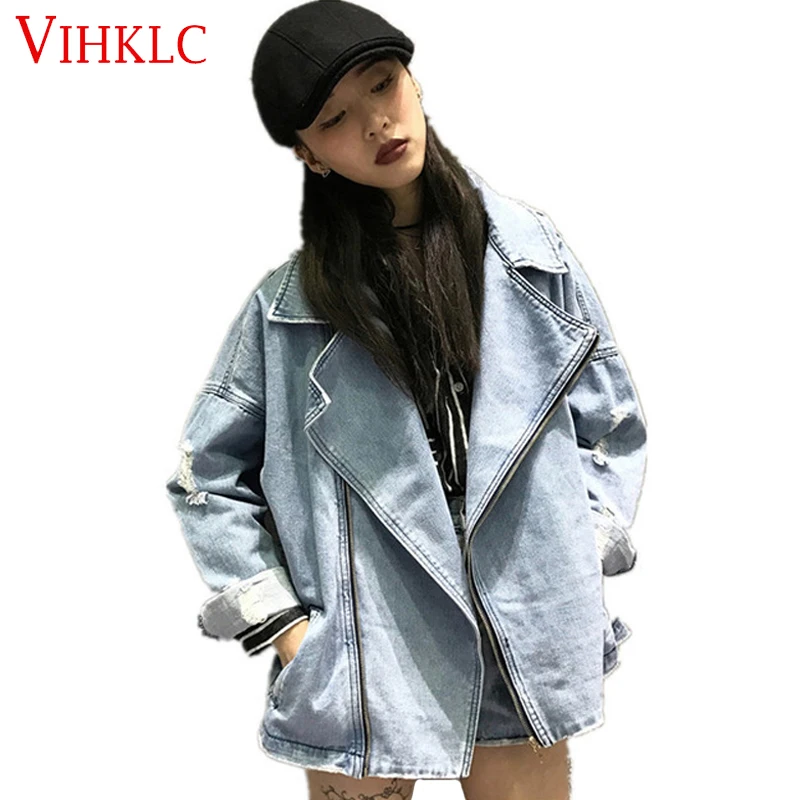 Джинсовая куртка 2018 Демисезонный Для женщин Bf basiccaot с длинным рукавом Свободные