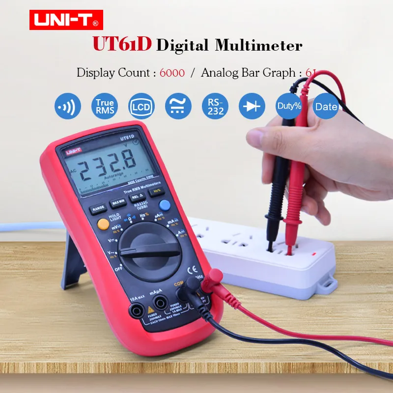 Digital Multimeter UNI-T UT61D AC DC volt Ampere Ohm meter True RMS Auto Range 6000 Count Capacitance Frequency test PC Connect