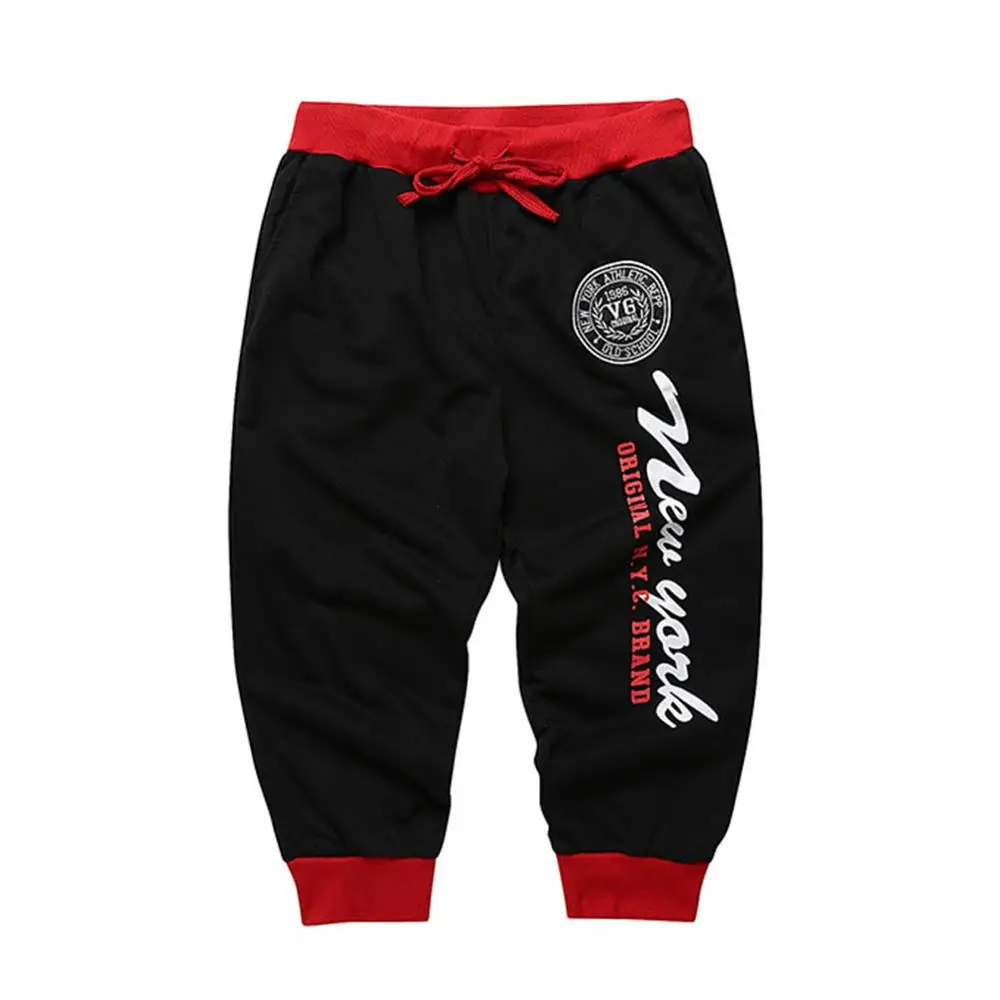 Black Red Мужские капри на шнурке бермуды укороченные брюки повседневные с буквенным принтом спортивные штаны для бодибилдинга три четверти до икры - Цвет: Black Red